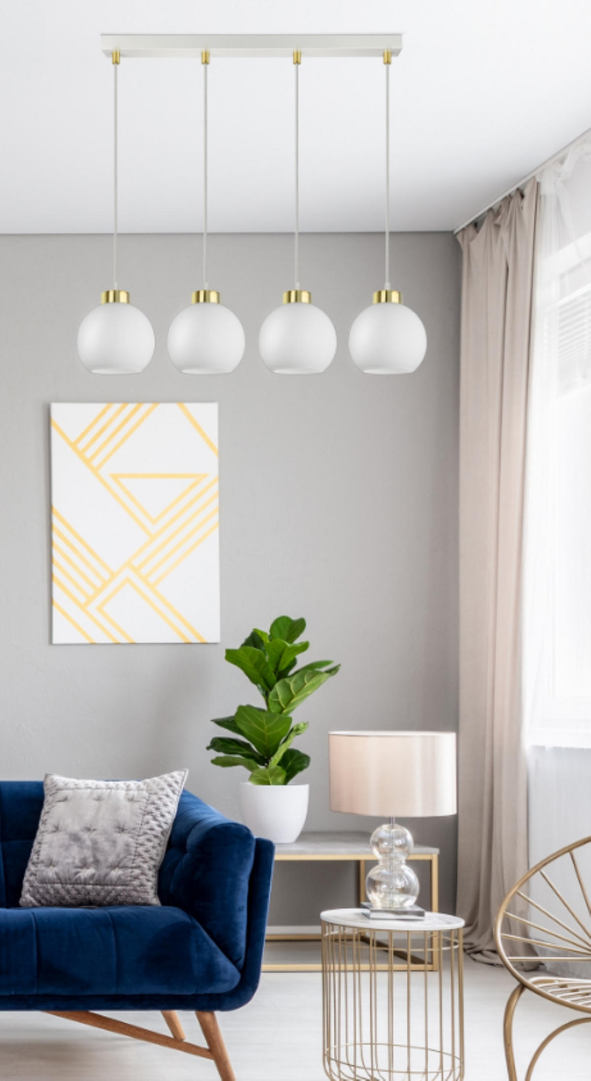 PENDELLEUCHTE GOLDGLAS - Goldfarben/Weiß, Glas/Metall (14/70/80cm) - kiki design