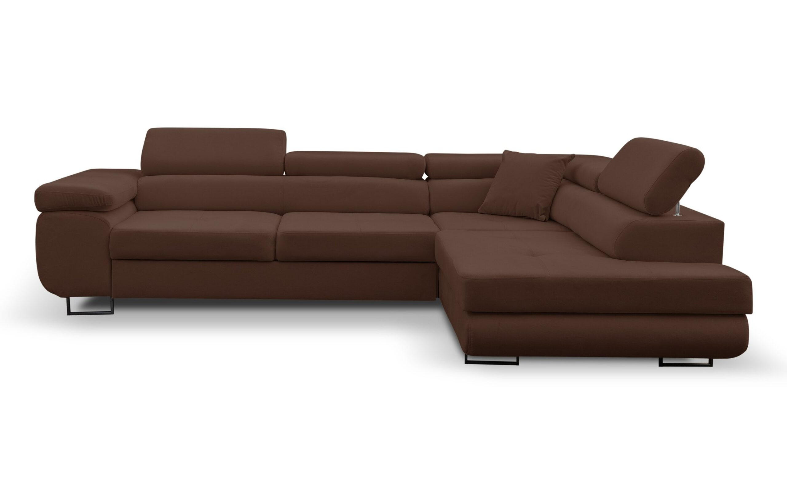 ECKSOFA Jerry in L-Form mit Schlaffunktion und Bettkasten, Farbe: Braun, Veloursstoff, Ottomane Rechts - Braun, Textil (275/202cm) - VENASI MÖBEL