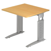 SCHREIBTISCH Serie-U 80/80/74 cm in Buchefarben/Silberfarbengrau - Buchefarben/Silberfarben, Holzwerkstoff (80/80/74cm) - bümö