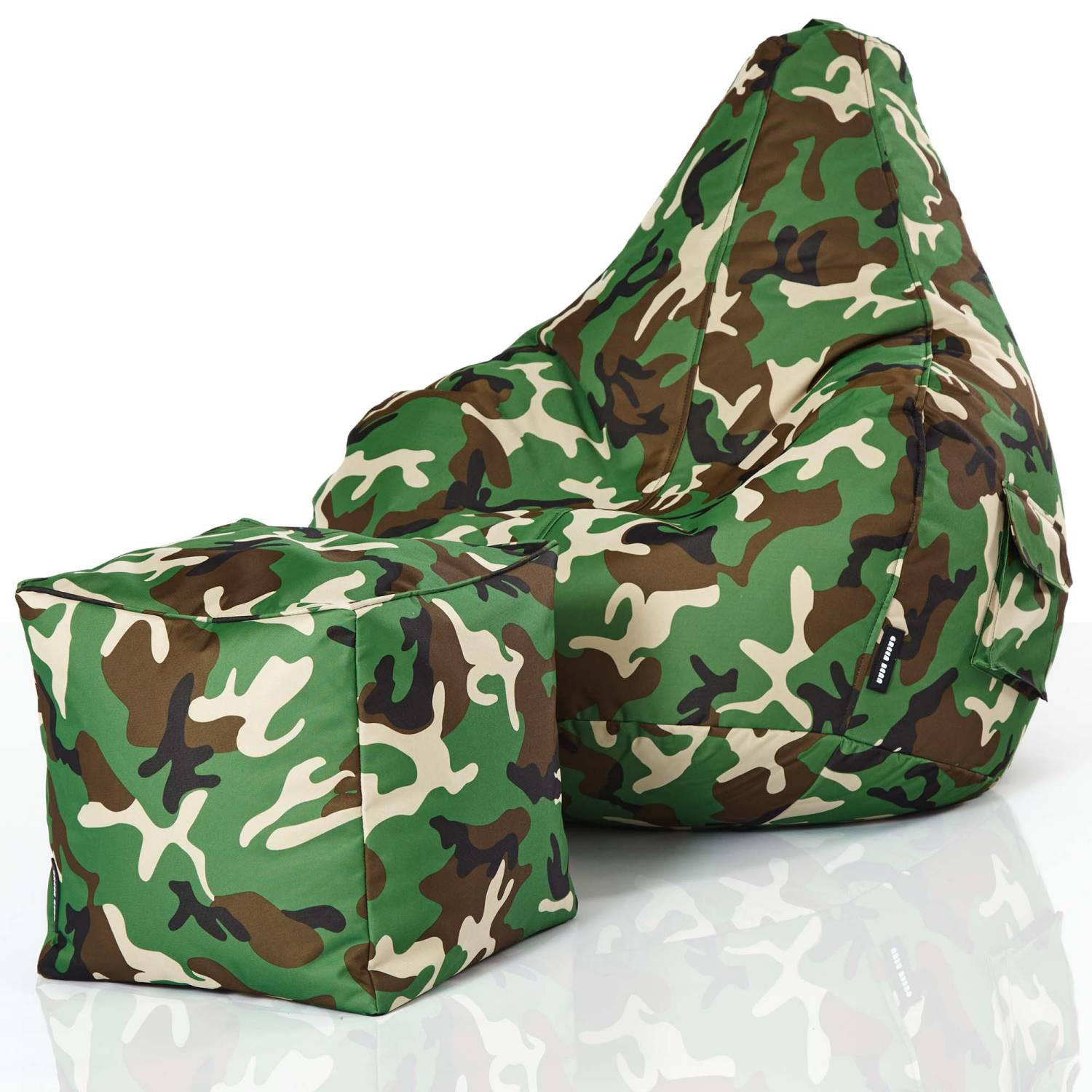 SITZSACK + Hocker "Cozy+Cube" 2er Set - Braun/Grün, Textil (70/90/80cm) - Green Bean