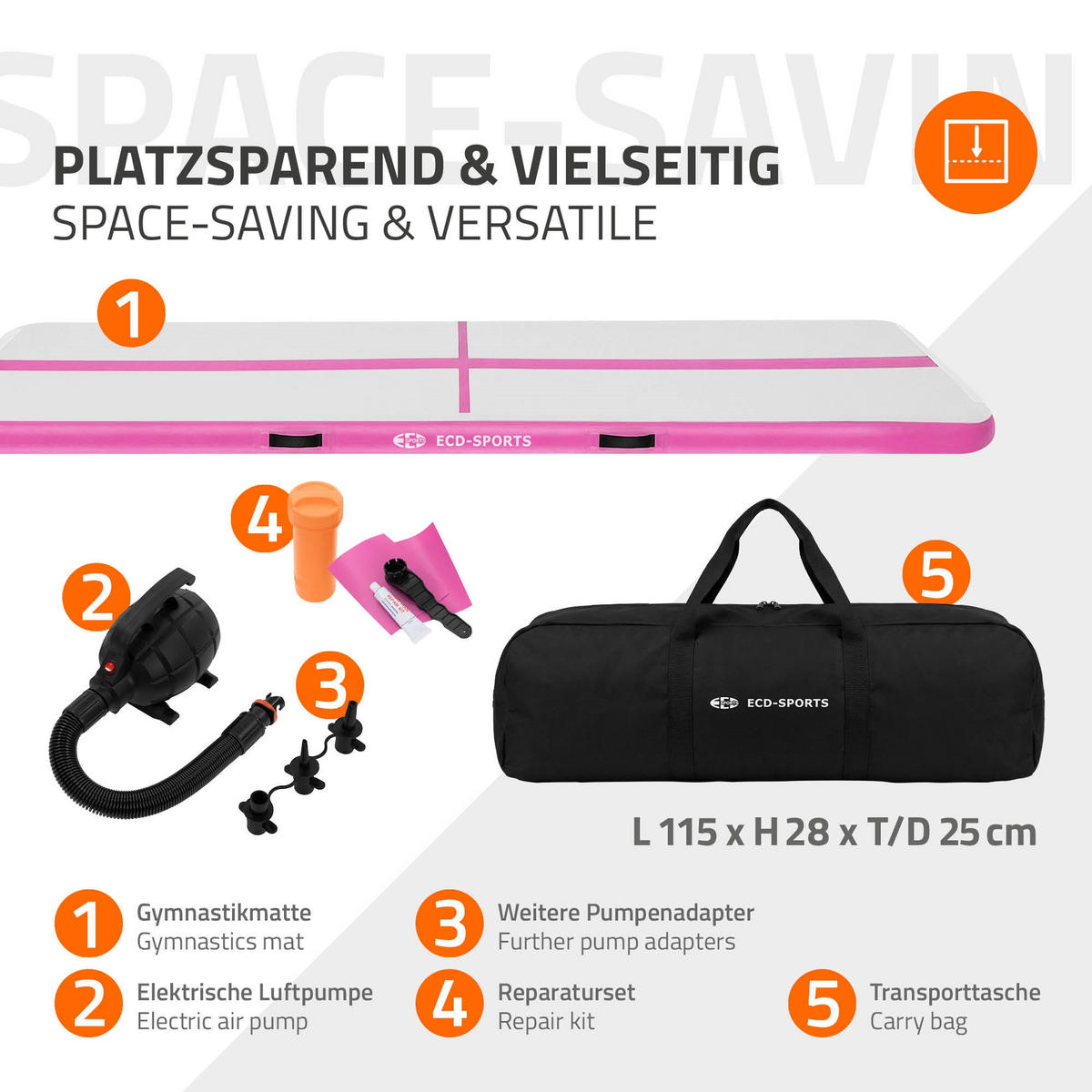 NAFUKOVACÍ gymnastická podložka Airtrack 400x100x10 cm růžová - růžová, plast (100/400cm) - ECD-Germany