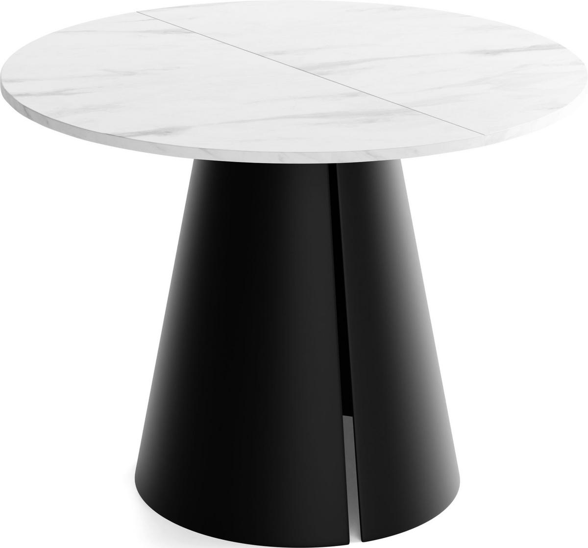 ESSTISCH Lamio runder ausziehbarer, Marmor Weiß 120-200/120/76 cm - Ecru/Schwarz, Holzwerkstoff/Metall (120/120/76cm) - WFL GROUP