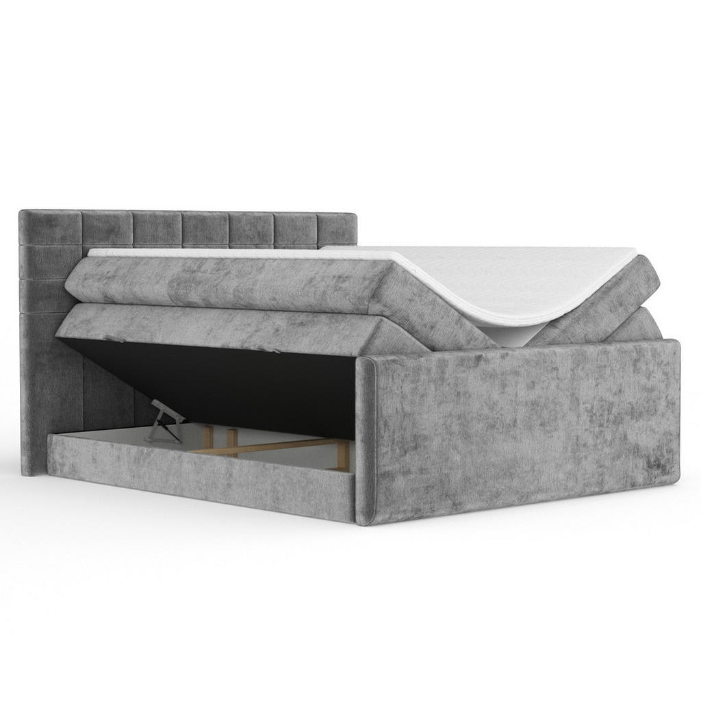 Thumbnail - Maison de Reve Boxspringbett, Grau, Textil, Buche, Kiefer, H3 + H4, 7-Zonen, Höhe ca. 40 cm, 160x200 cm, Handmade in Eur...