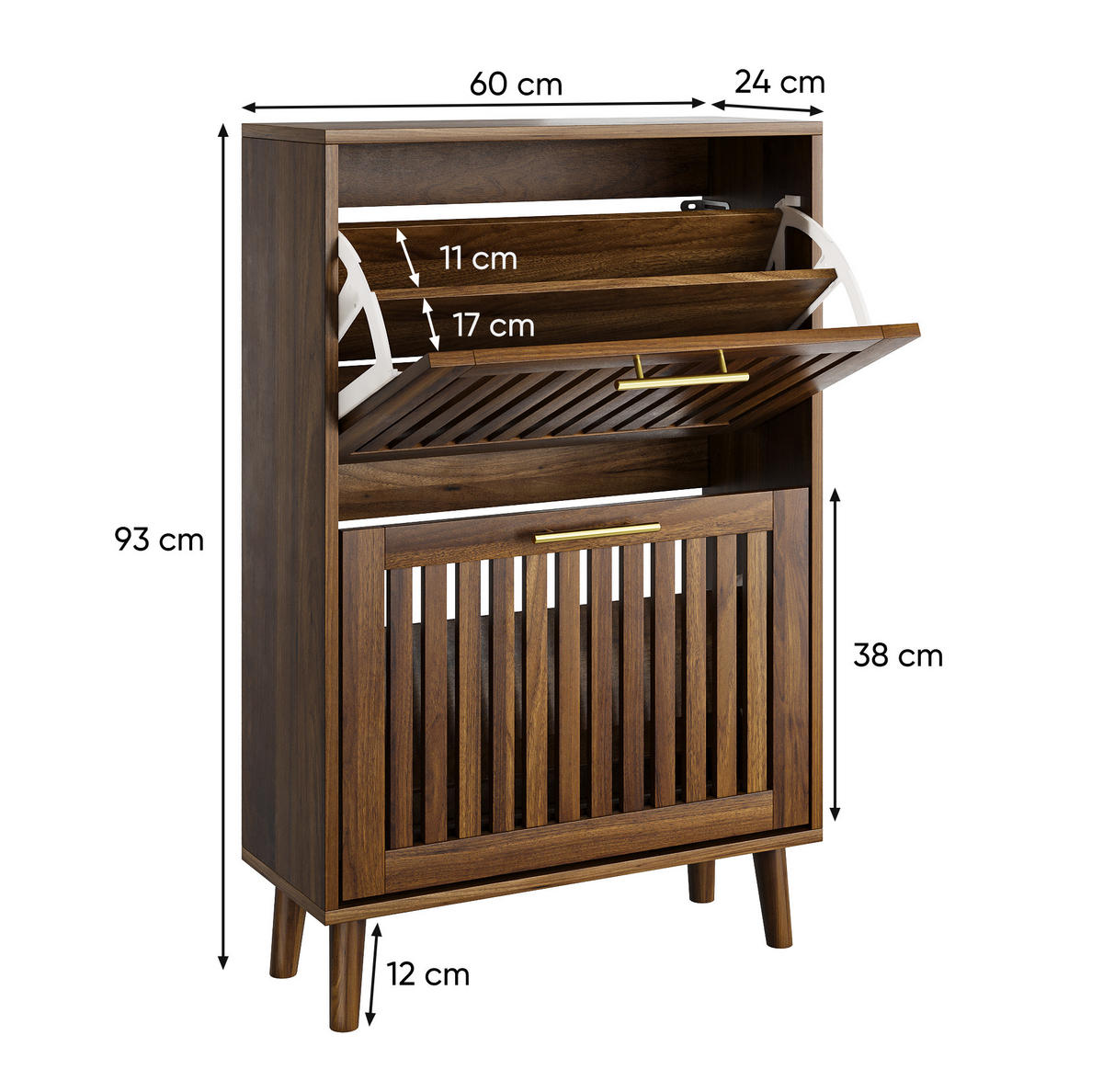 SCHUHSCHRANK aus MDF & Spanplatte in Walnuss mit Kippschutz - Walnussfarben, Holzwerkstoff (60/93/24cm) - Modfu
