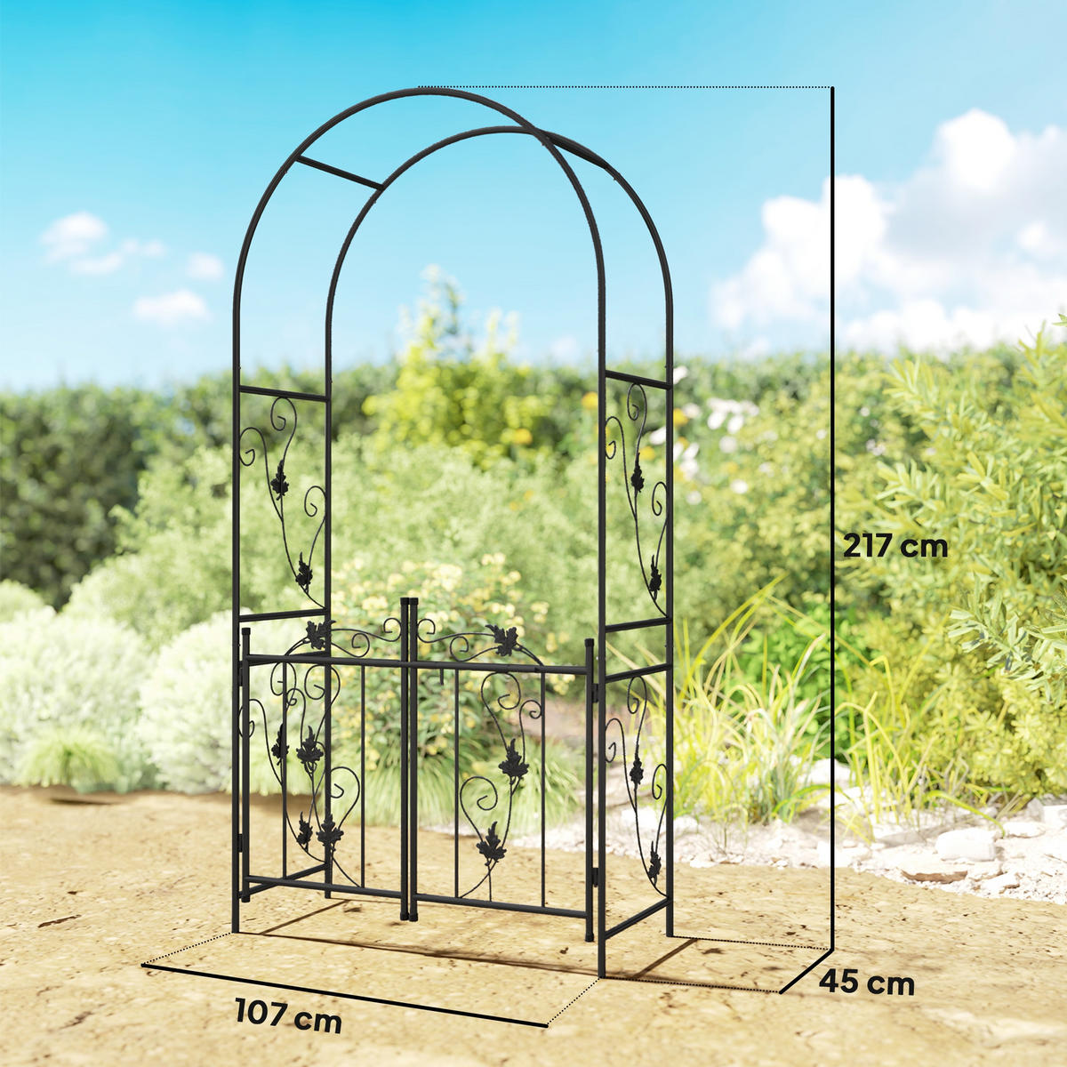 GARTENBOGEN,STAHL Rosen Doppeltüren 107x45x217cm,schwarz - Schwarz, Metall (58/16/91cm) - Vallsero