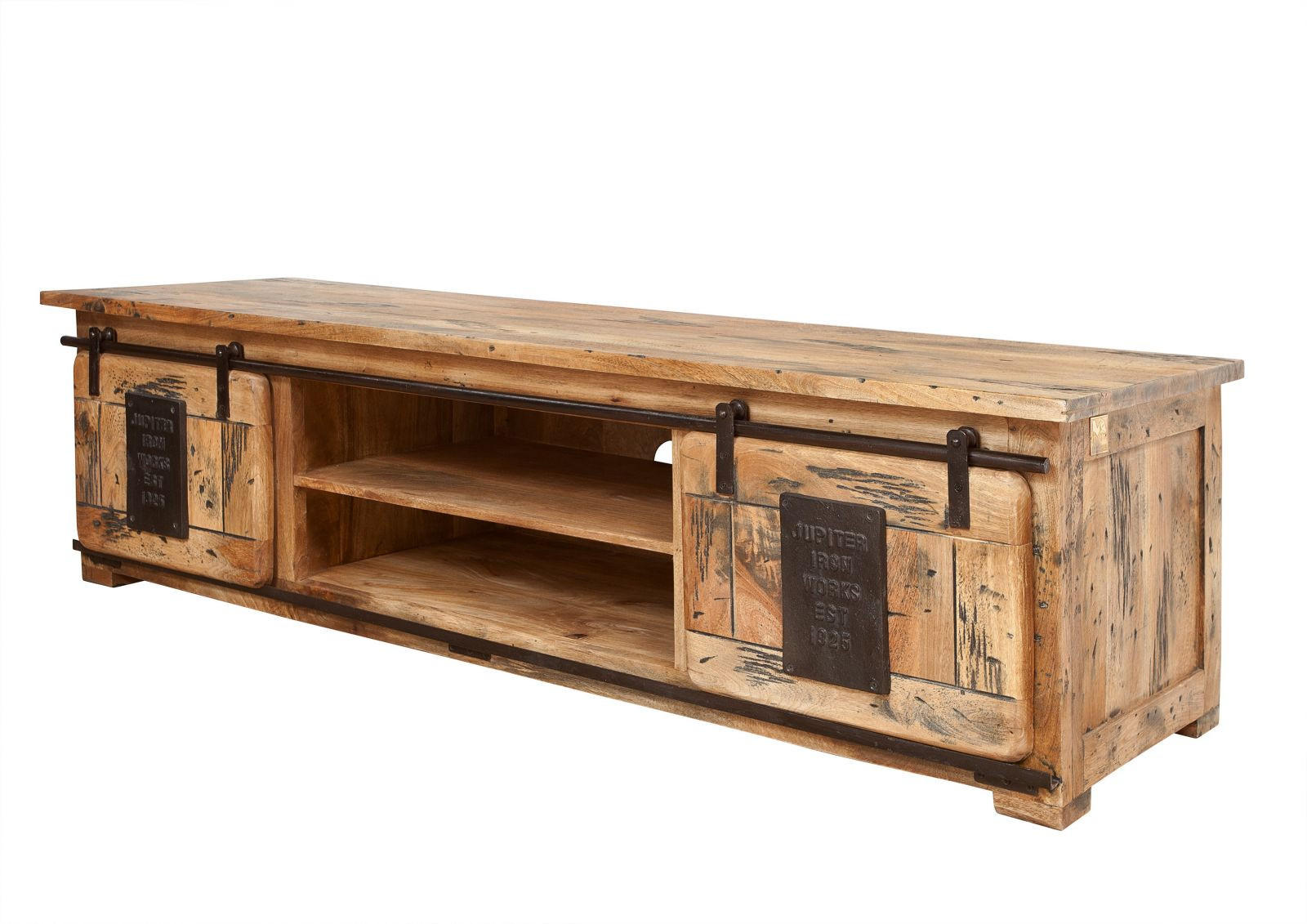 TV-BOARD Mango 180x55x50 natur lackiert RAILWAY #135 - Naturfarben, Holz (180/50/55cm) - Massivmoebel24