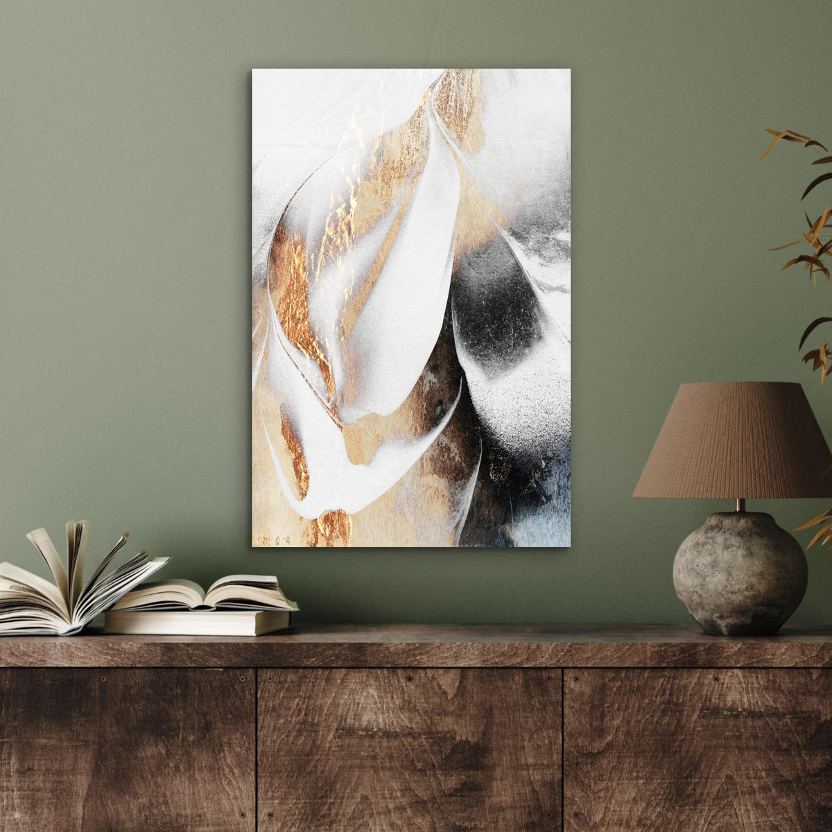 METALLBILD Luxus - Abstrakt - Gold - Weiß 40x60 cm - Goldfarben, Metall (40/60cm) - MuchoWow