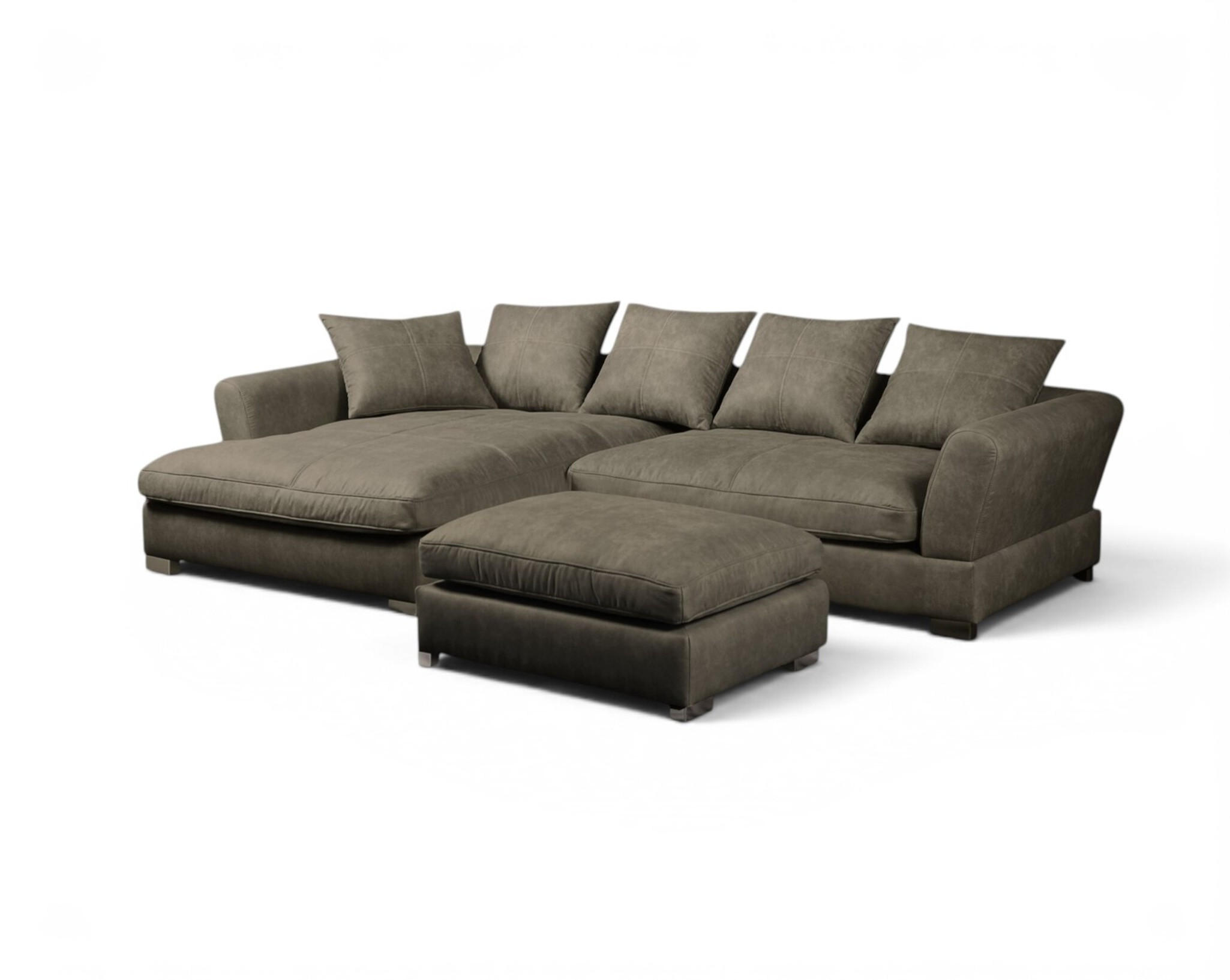 ECKSOFA Tizian Inkl. Hocker - Hellbraun, Holzwerkstoff/Textil (182/290cm) - Fun Möbel