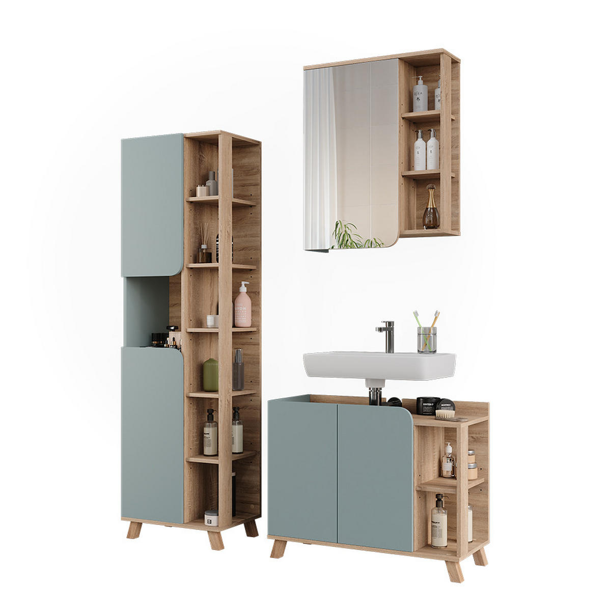 KOUPELNOVÝ NÁBYTEK Karen Sonoma/modrá - Sonoma dub/tmavě modrá, kompozitní dřevo (80/65/35cm) - Vicco