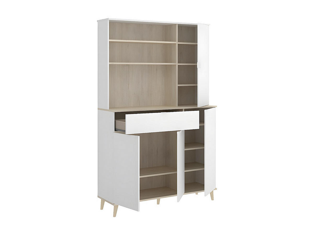 BUFFETSCHRANK - 119.3 cm x 40 cm - holz - naturfarben hell, weiß Wajdi - Weiß, Holz (119/188/40cm) - Vente-Unique