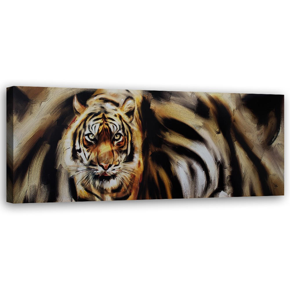 WANDBILD tiger als handgemalter - Orange, Textil (90/30cm) - Feeby