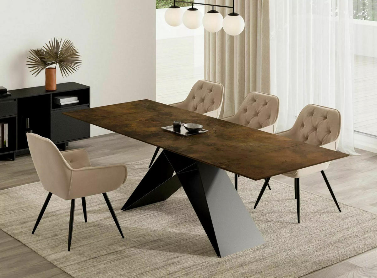 ESSTISCH Westin Rostfarben / Schwarz Matt 160-240 / 90 / 77cm - Rostfarben/Schwarz, Holz/Keramik (90/240/77cm) - Feldmann-Wohnen