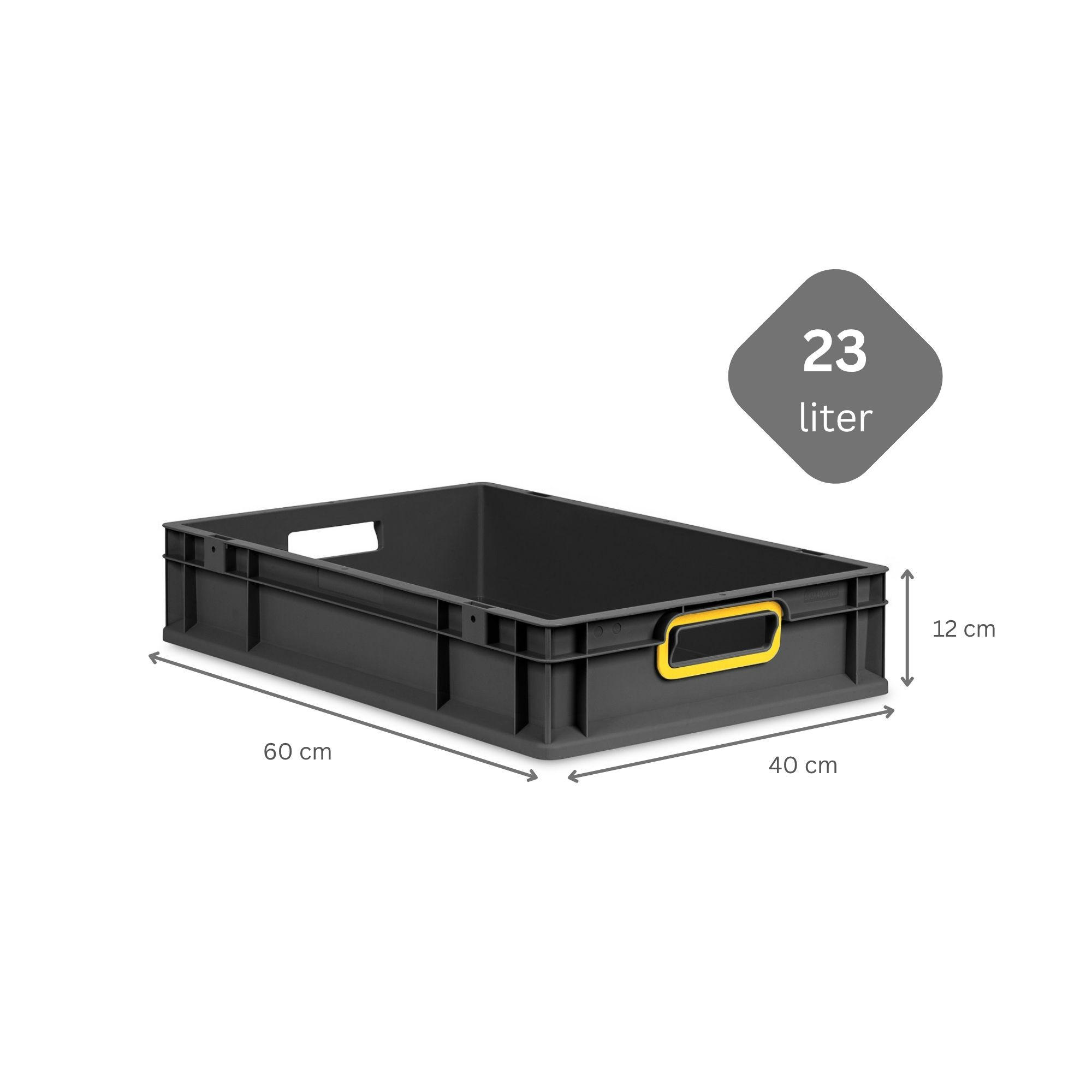 EUROBOX NextGen Color 12x40x60 cm 23 Liter Griffe gelb offen, Schwarz - Gelb/Schwarz, Kunststoff (40/12/60cm) - PROREGAL