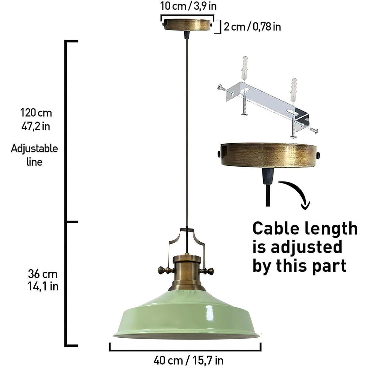 HÄNGELAMPE Asletl Industrial 40/36 cm - Mintgrün, Metall (40/36cm) - Bamyum
