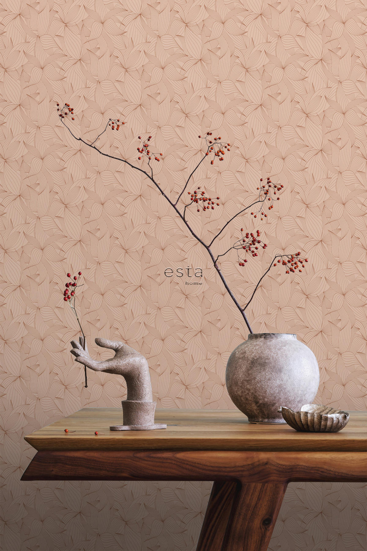 TAPETE gezeichnete Blätter 50 x 900 cm - Terracotta, Papier (50/900cm) - ESTAhome