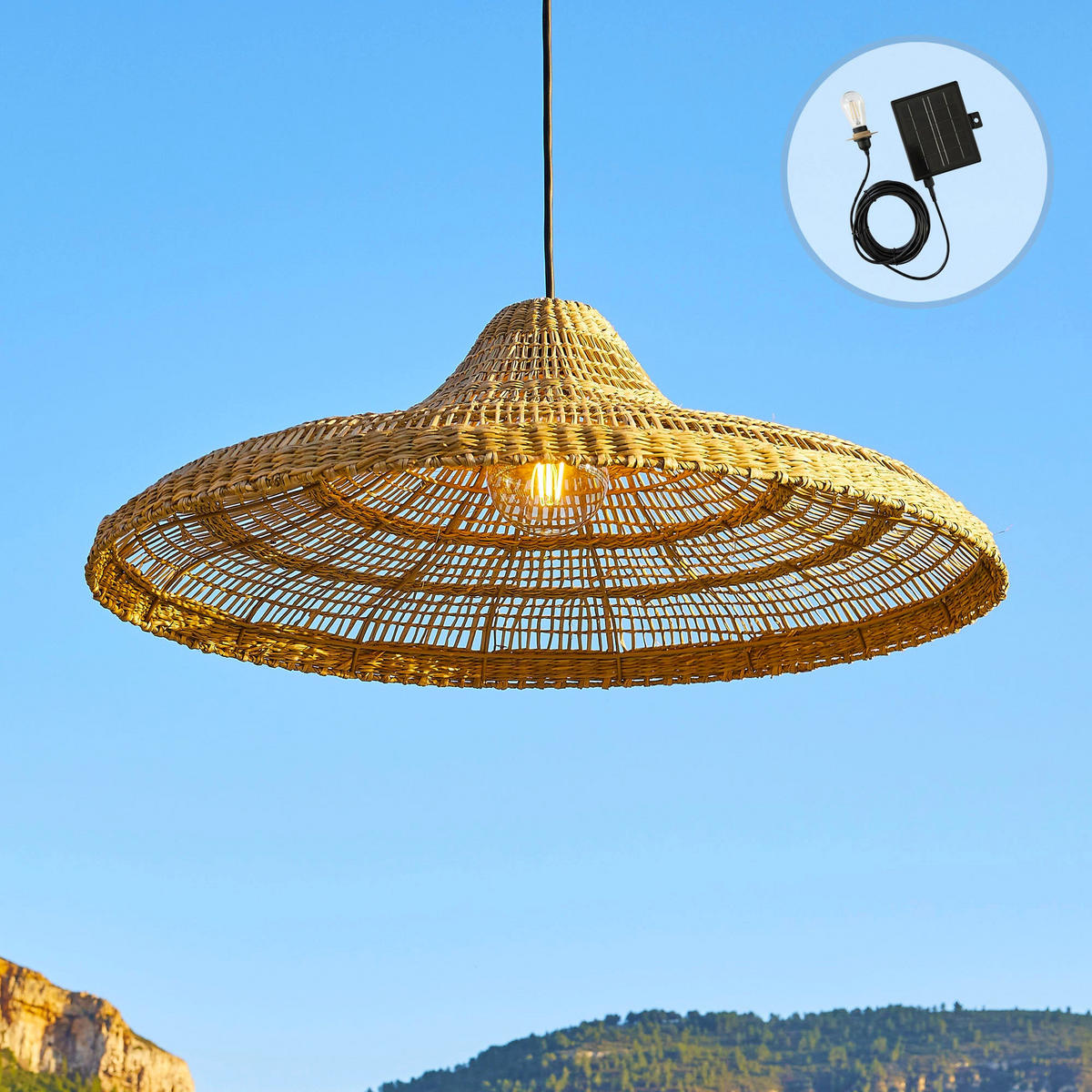 SOLAR-PENDELLEUCHTE FREYA GROSS D70CM 5M - Beige, Naturmaterialien (70/70/22cm) - Lumisky