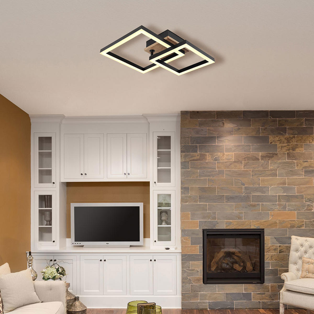 LED DECKENLEUCHTE Metall Schwarz - Schwarz, Metall (42/31/7.5cm) - Globo Lighting