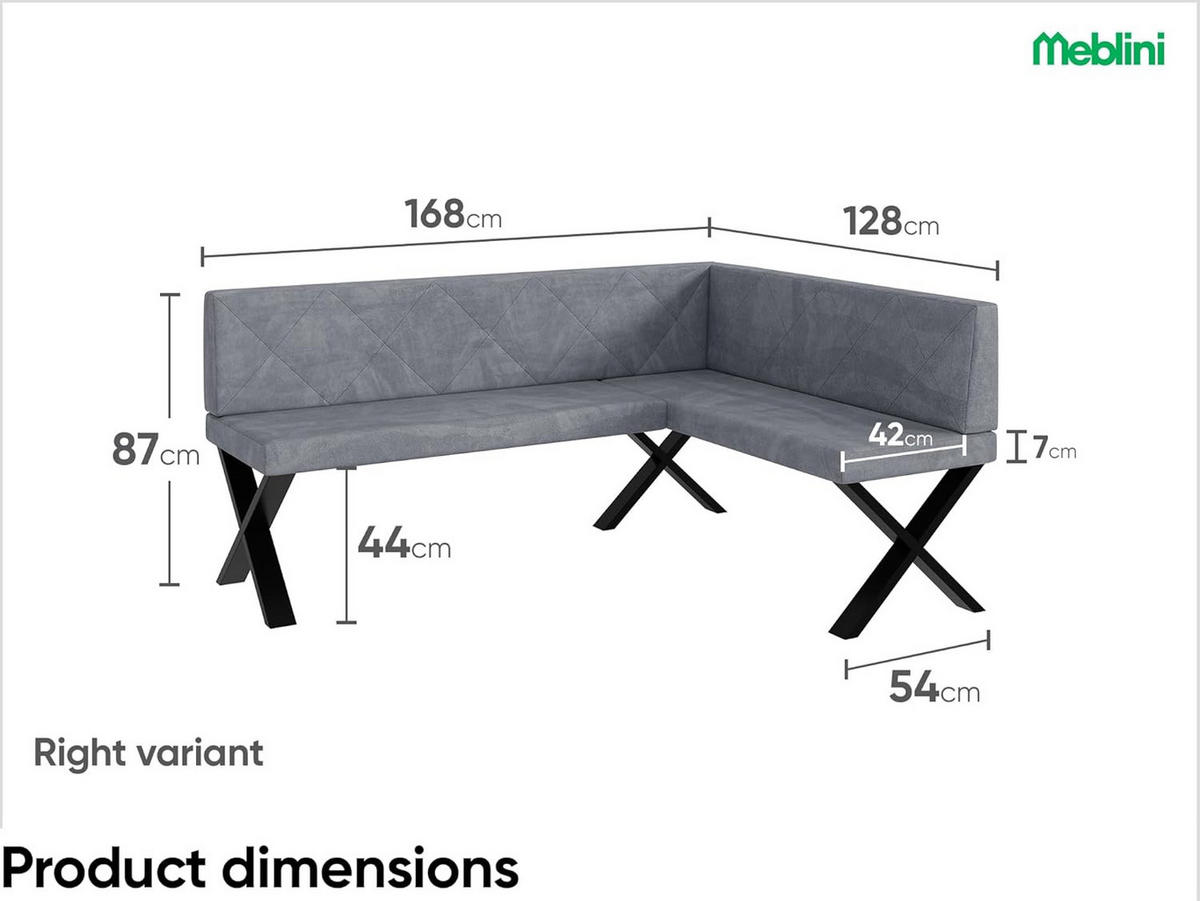 ECKBANK ERIC_X - Grau, Textil (128/168cm) - Meblini