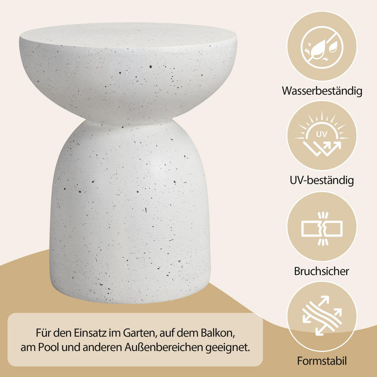 BEISTELLTISCH in Terrazzo Weiß,aus MgO - Weiß, Naturmaterialien (45/45/52.5cm) - KOMHTOM