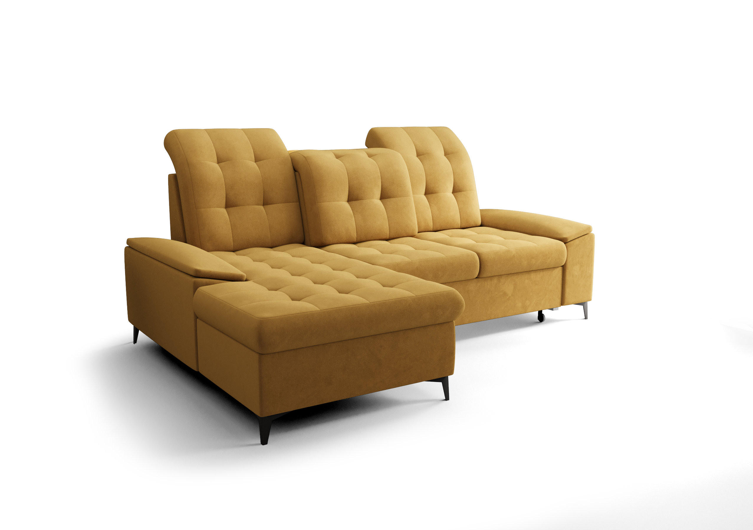 ECKSOFA KONGO RBN18, Eckcouch in L-Form mit Schlaffunktion, Farbe: Gelb, Velourstoff, Ottomane Links - Gelb, Textil (257/172cm) - O-Sofa