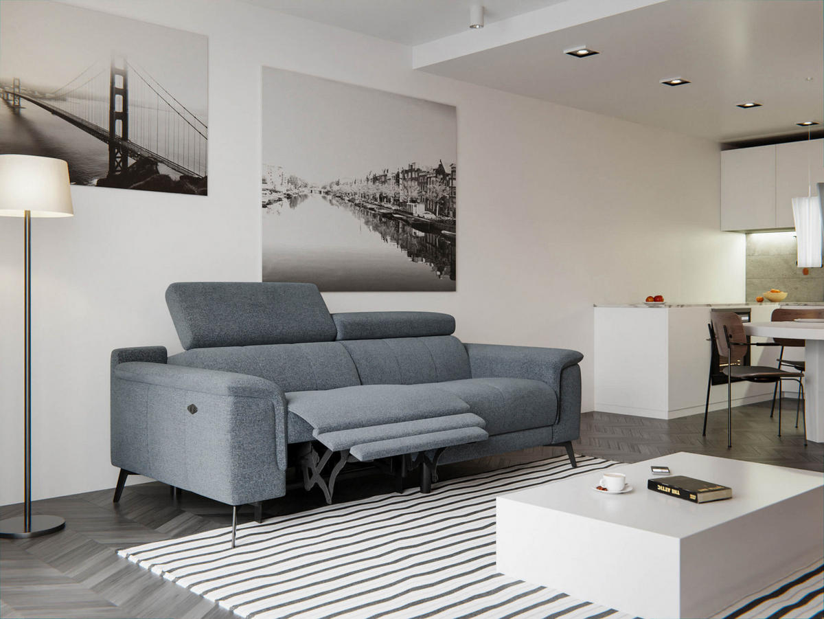 RELAXSOFA FIERO 3-Sitzer mit 1 Relaxfunktion, dunkelgrau - Dunkelgrau/Schwarz, Holzwerkstoff/Textil (212/82/103cm) - Courtois Laville