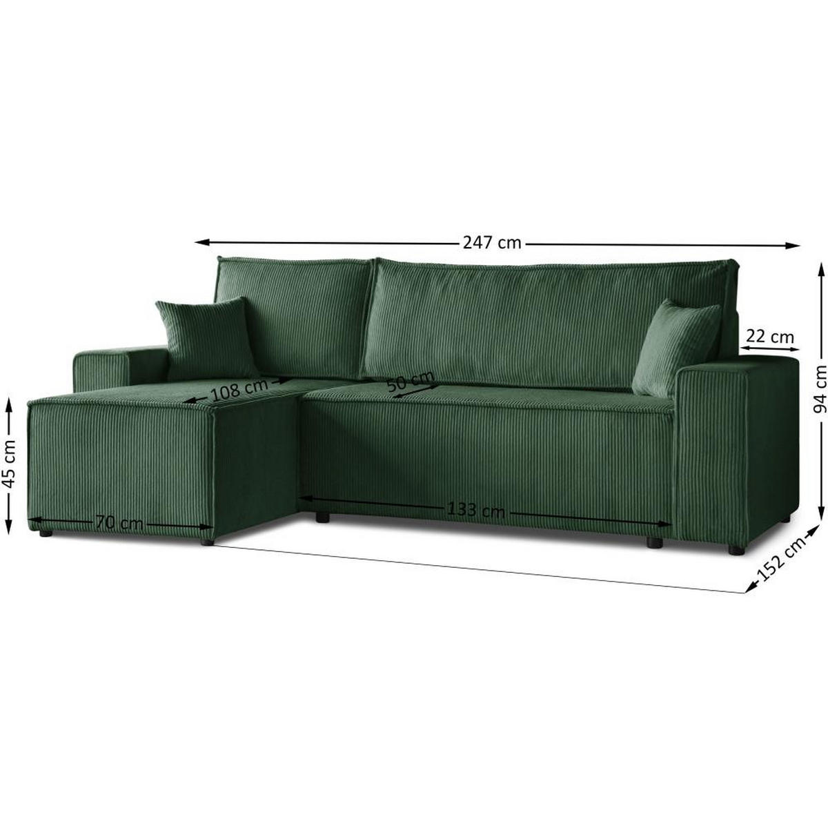ECKSCHLAFSOFA mit Schlaffunktion Hektor dunkelgrün - Dunkelgrün/Schwarz, Kunststoff/Textil (247/152cm) - Beautysofa
