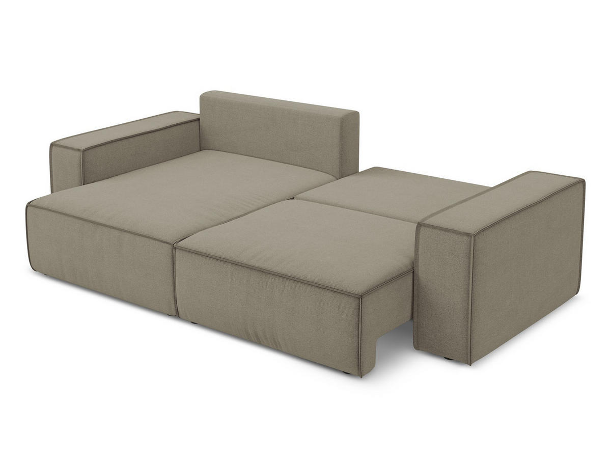 ECKSOFA mit Schlaffunktion Strukturstoff Stoff Beige - Beige/Schwarz, Kunststoff/Textil (148/257cm) - Makamii