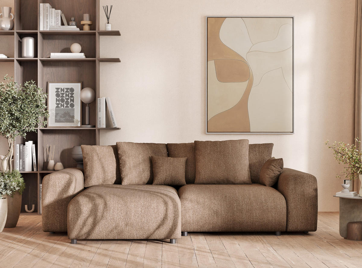 ECKSOFA MIT SCHLAFFUNKTION Solo Braun Webstoff - Schwarz/Braun, Holz/Holzwerkstoff (255/168cm) - Maison de Reve