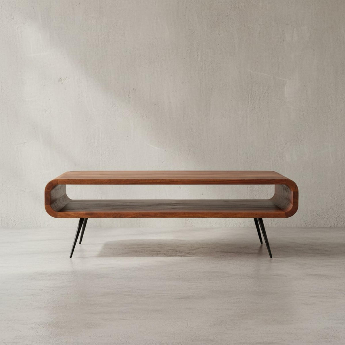 WOHNZIMMERTISCH Massivholz Sheesham, Modernes Design mit Staufach - Schwarz/Braun, Holz/Metall (55/90/30cm) - KADIMA DESIGN