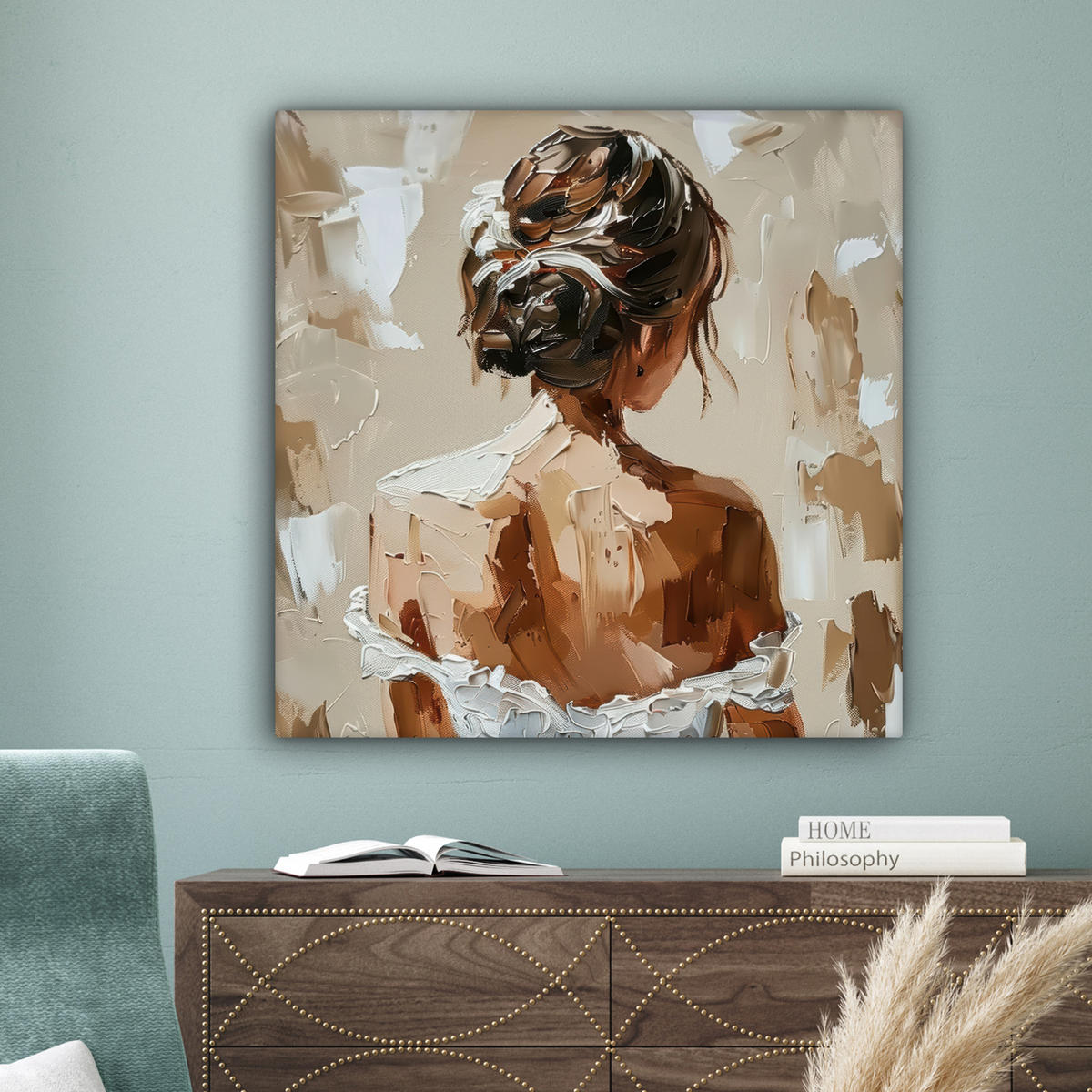 LEINWANDBILD - Frau - Farbe - Abstrakt - Beige - Modern - 90x90 - Gemälde - Sandfarben, Textil (90/90cm) - MuchoWow