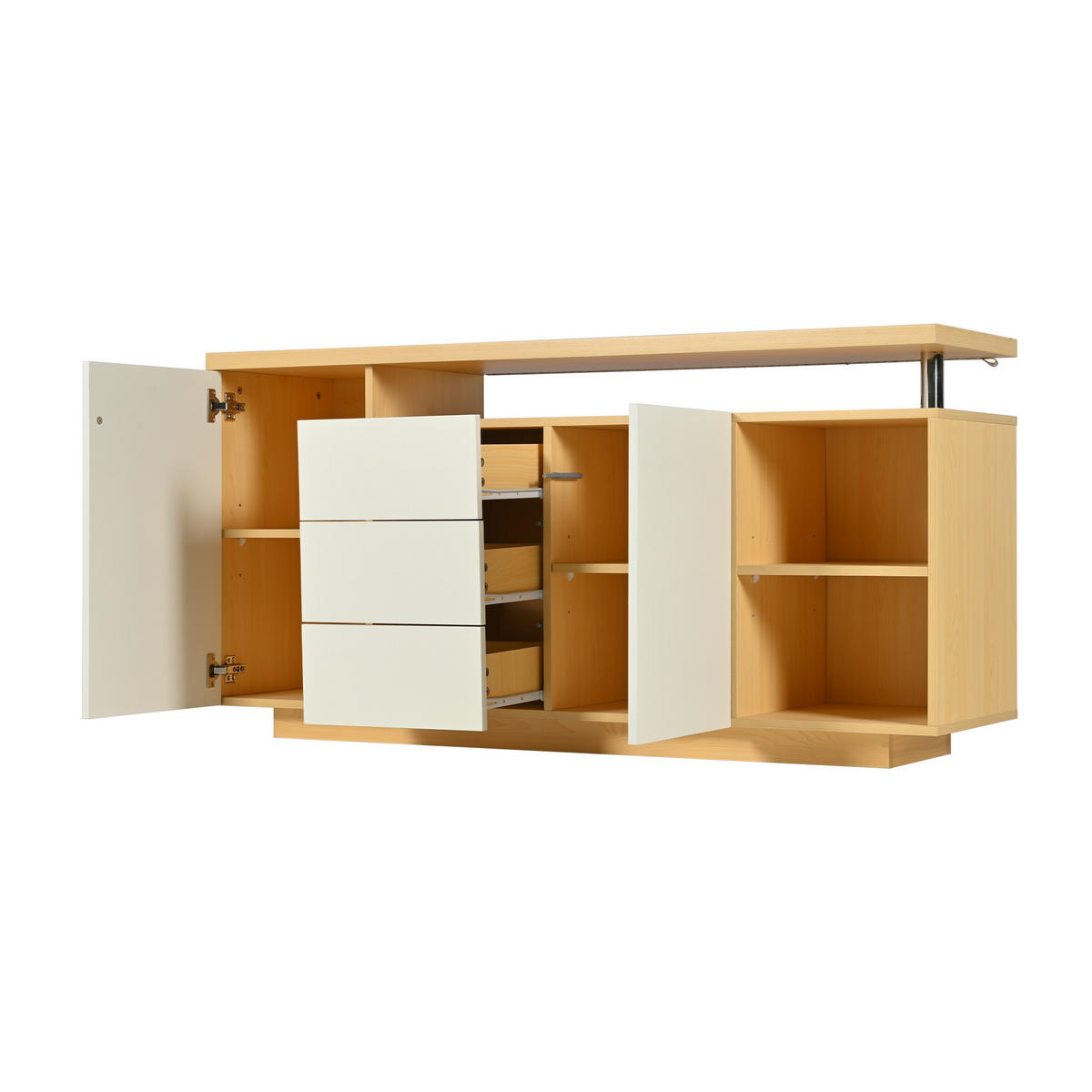 SIDEBOARD 140/40/70 cm in Weiß und Eiche aus Spanplatte mit LED-Beleuchtung - Weiß/Naturfarben, Holzwerkstoff (140/70/40cm) - CHICFURN