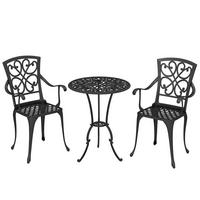BISTRO-SET 3er Set Gussaluminium Schwarz - Schwarz, Metall - Outsunny