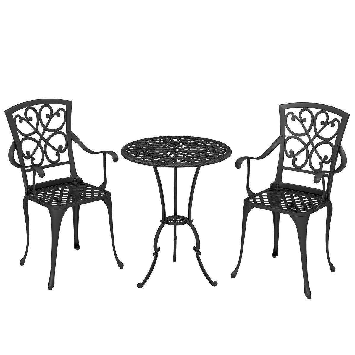 BISTRO-SET 3er Set Gussaluminium Schwarz - Schwarz, Metall - Outsunny