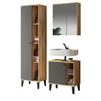 BADMÖBEL-SET 3-teilig grau, Evoke Eiche, Badkombination 121 x 190 cm - Eichefarben/Grau, Glas/Holzwerkstoff (121/190/33cm) - Furn.Design