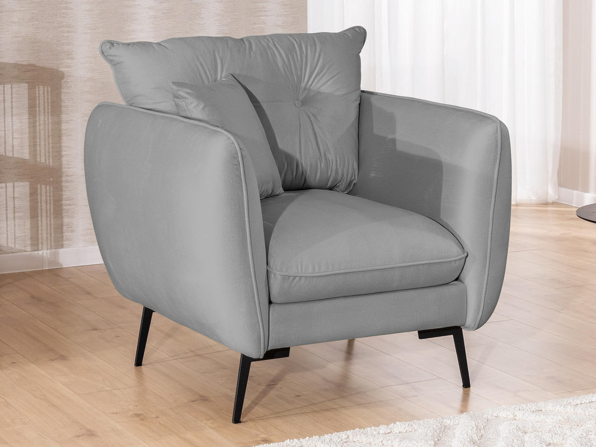 SITZGARNITUR 3+2+1 Nordloft Hellgrau Samt - Hellgrau/Schwarz, Holz/Textil (204/86/100cm) - S-Style Möbel