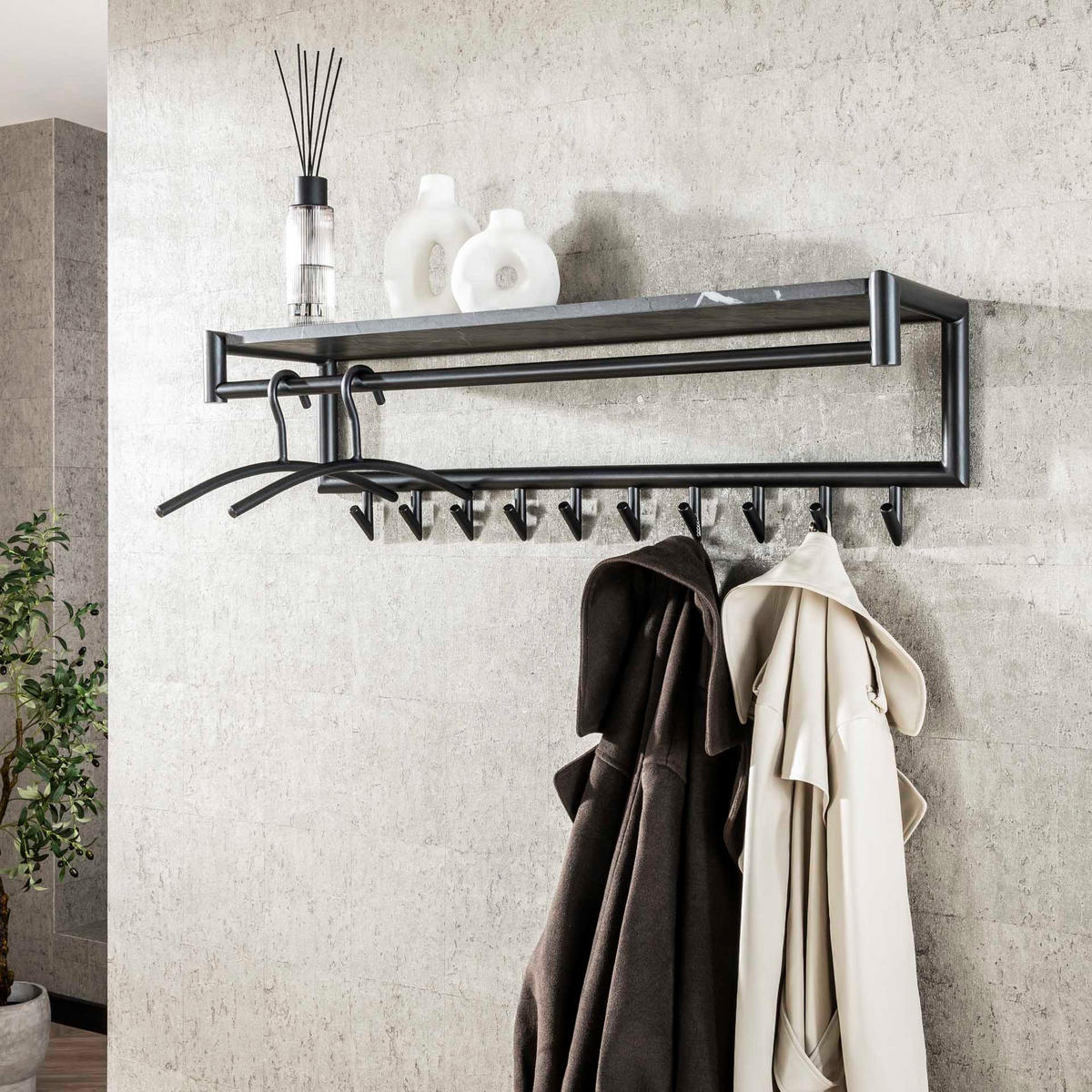 WANDGARDEROBE Schwarz 27/100/35 cm - Dunkelgrau, Metall (100/35/27cm) - Hoyz Collection