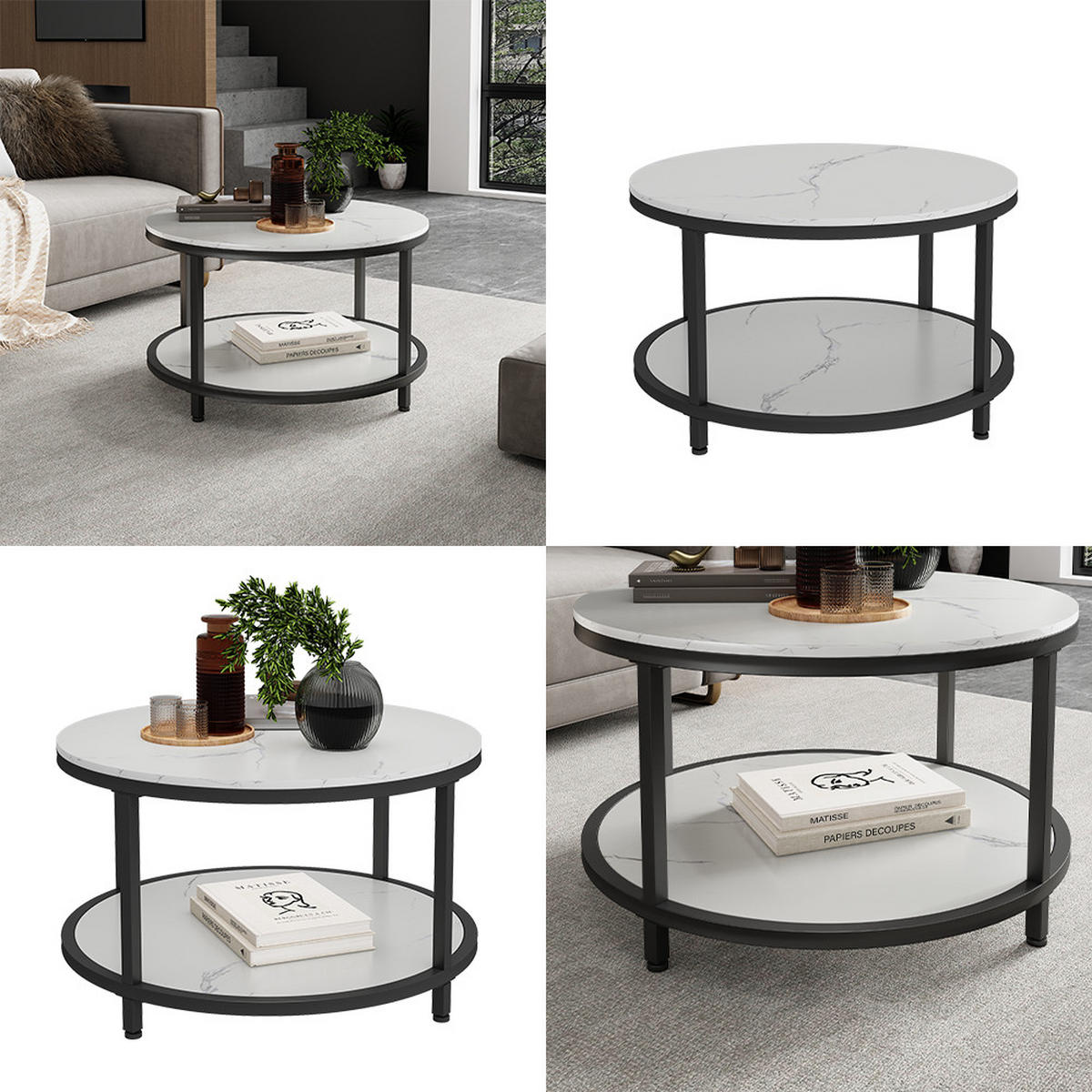 COUCHTISCH Ontario Marmor Weiß 80 x 80 cm Rund - Weiß, Holzwerkstoff (80/80/46cm) - Vicco