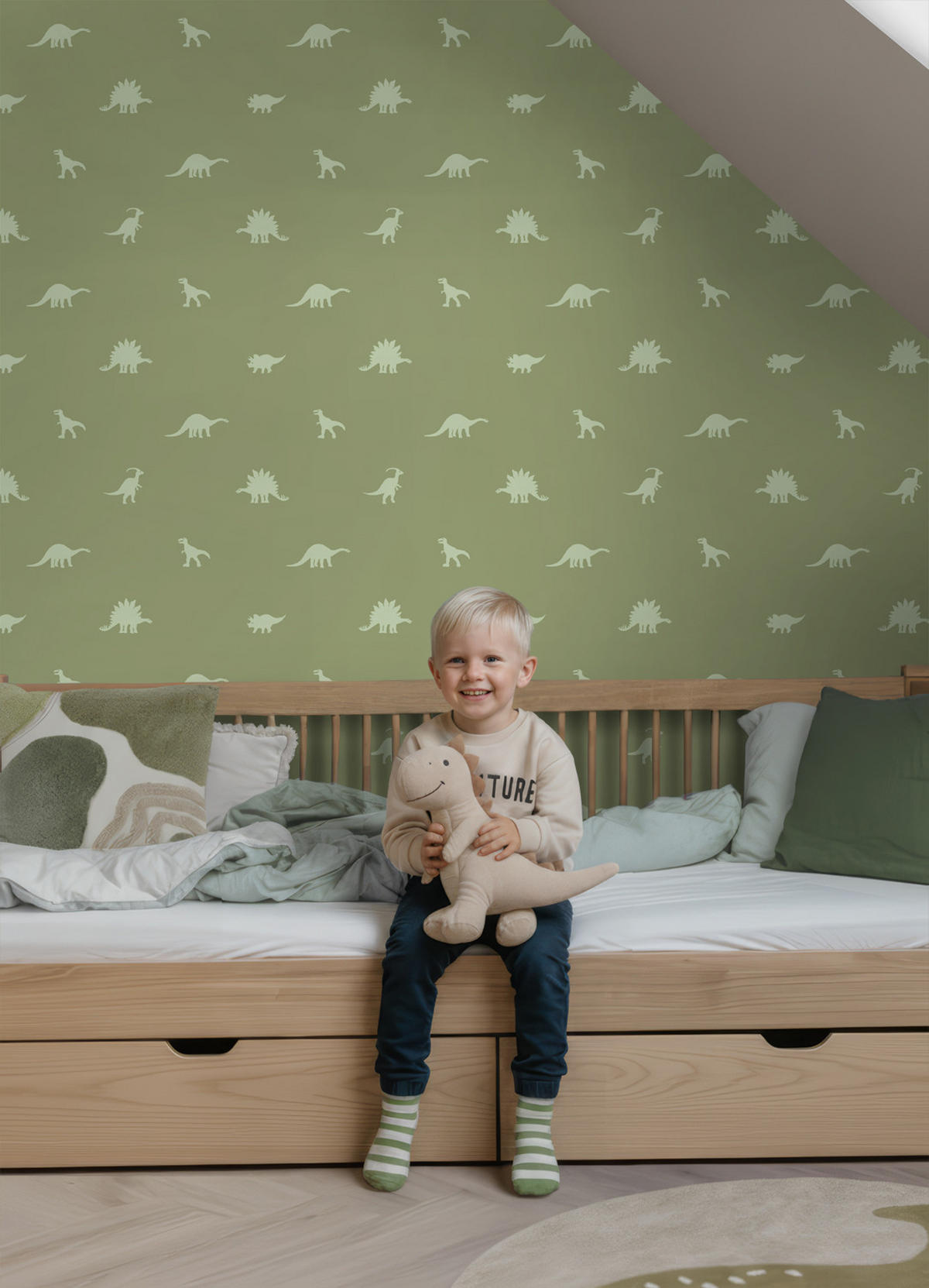 TAPETE Dinosaurier 50 x 900 cm - Grün, Papier (50/0.1cm) - ESTAhome