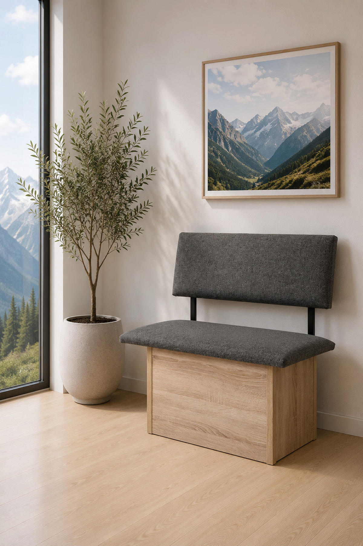 SITZBANK Das Raumwunder - Eichefarben/Grau, Holzwerkstoff/Textil (48/88/85cm) - Kundler Home