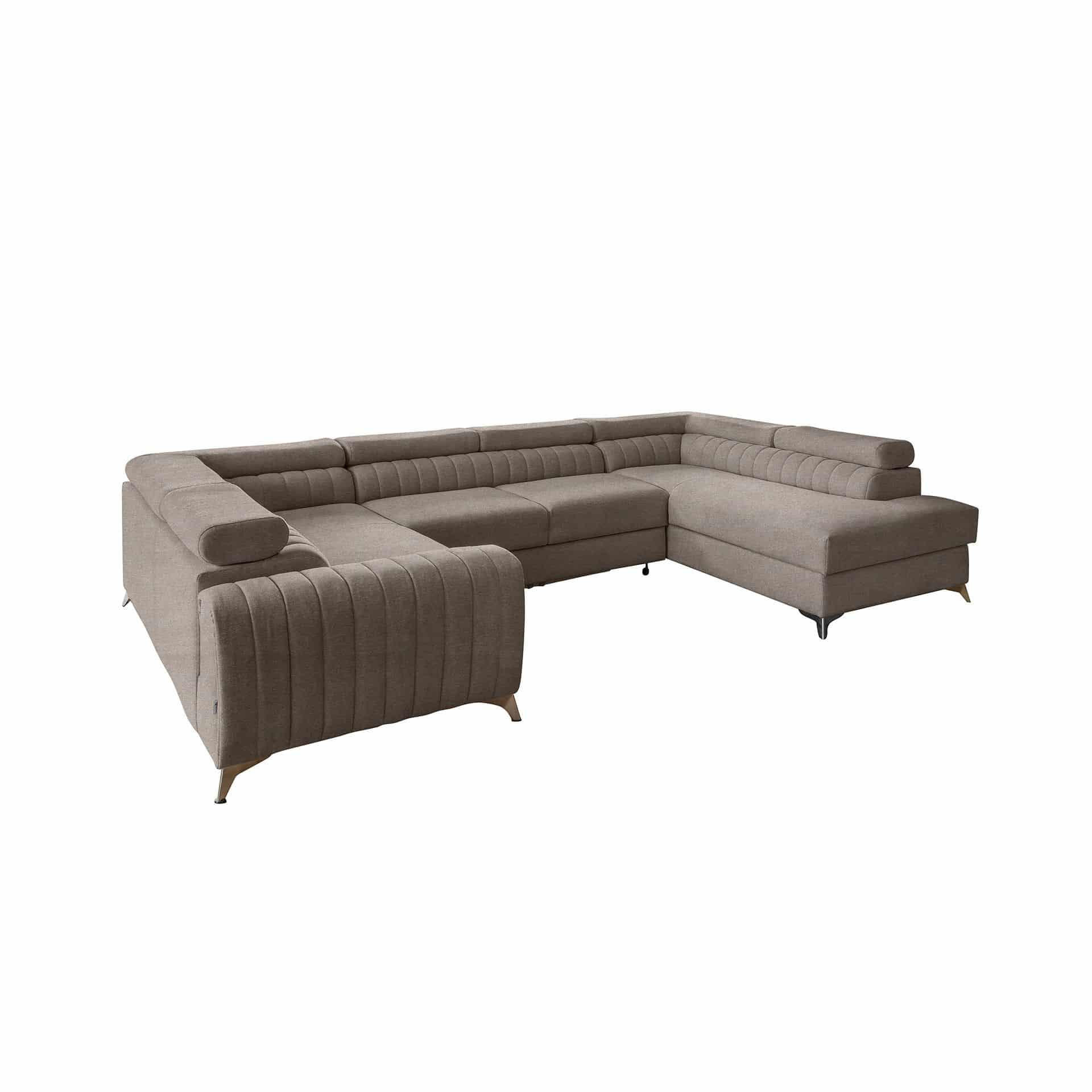 WOHNLANDSCHAFT mit Schlaffunktion und Bettkasten - Taupe/Silberfarben, Textil/Metall (347/92/202cm) - Eltap