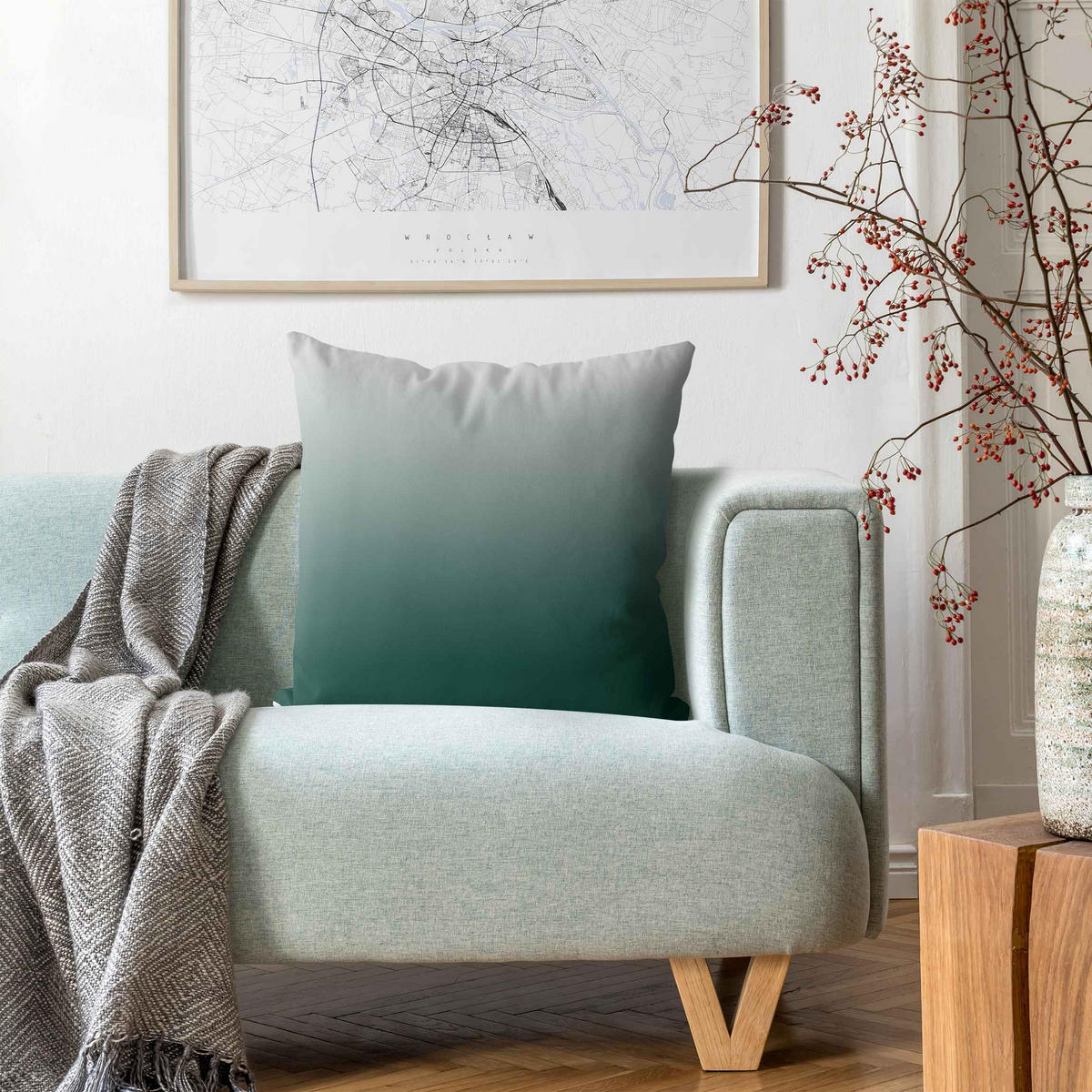 DEKOKISSEN Waldgrün Farbverlauf 50/50 cm - Grün, Textil (50/50/10cm) - Bilderwelten