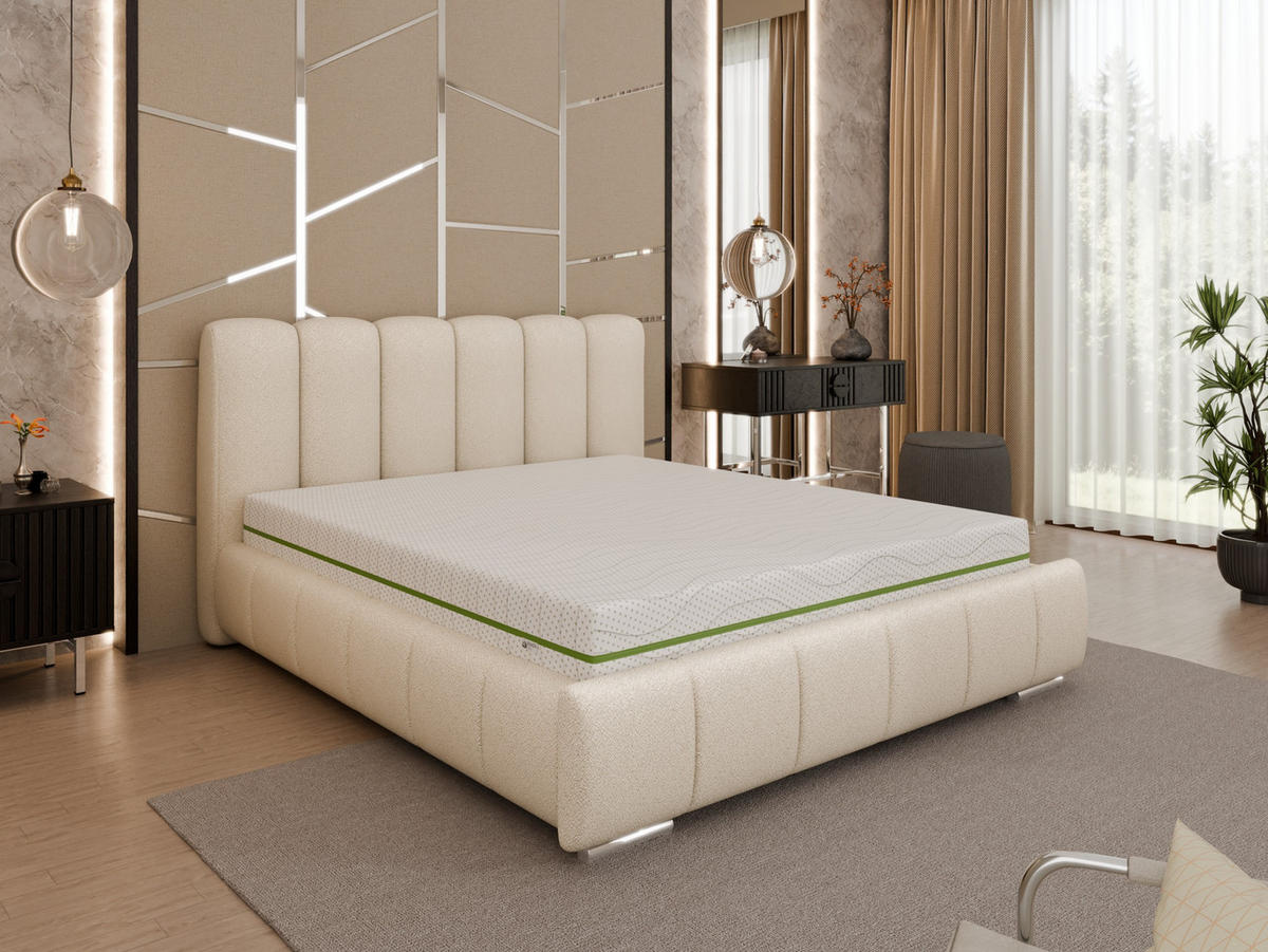 POLSTERBETT ZAIRA 160 x 200 cm mit Bettkasten und Lattenrost, 7-Zonen-Taschenfederkernmatratze CIRA (24 cm) – Beige - Beige, Holz (140/206cm) - Panda Möbel