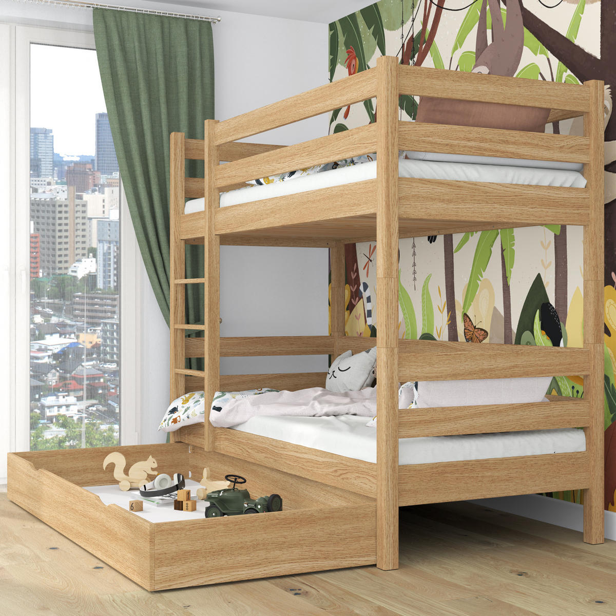 ETAGENBETT N01 mit Schublade Eiche Natur 100/200 - Eiche Artisan, Naturmaterialien/Holz (100/200cm) - N-Wood