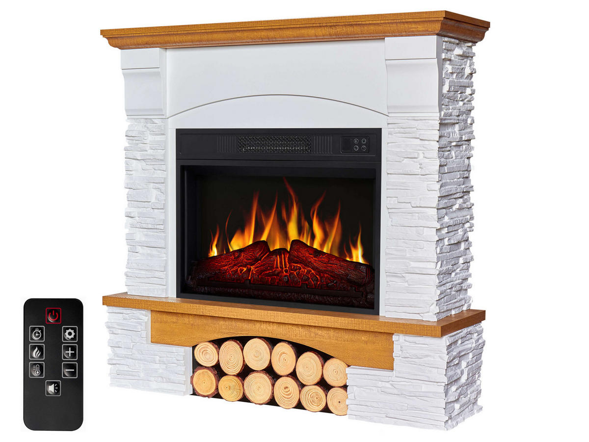 ELEKTROKAMIN Roxwell AF23S – Eiche, freistehend, MDF-Verkleidung, realistischer Flammeneffekt, LED-Beleuchtung, Heizfunktion - Weiß, Glas/Holzwerkstoff (96/95/29cm) - ArtiFlame