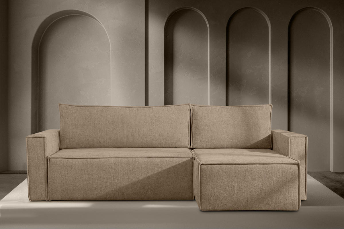 UNIVERSAL-ECKSOFA NAPI II mit Schlaffunktion, hellbraun - Hellbraun, Textil (246/148cm) - KONSIMO®