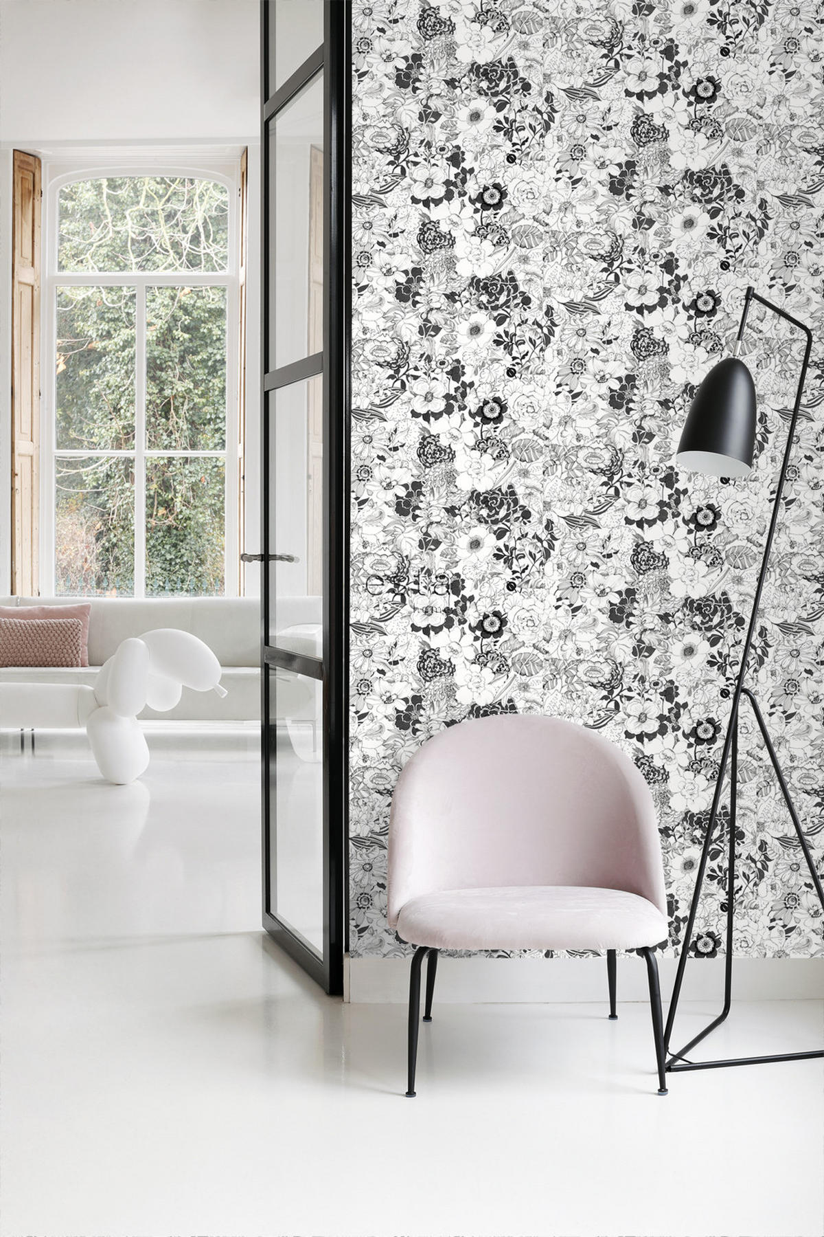 TAPETE Blumen 53 cm x 10.05 m - Schwarz, Papier (53/1000cm) - ESTAhome