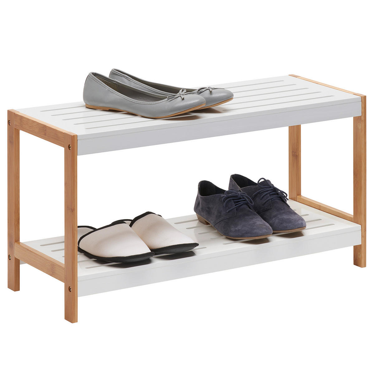 SCHUHREGAL - Bambus massiv / MDF - Weiß, Holz/Holzwerkstoff (70/36/26cm) - home24