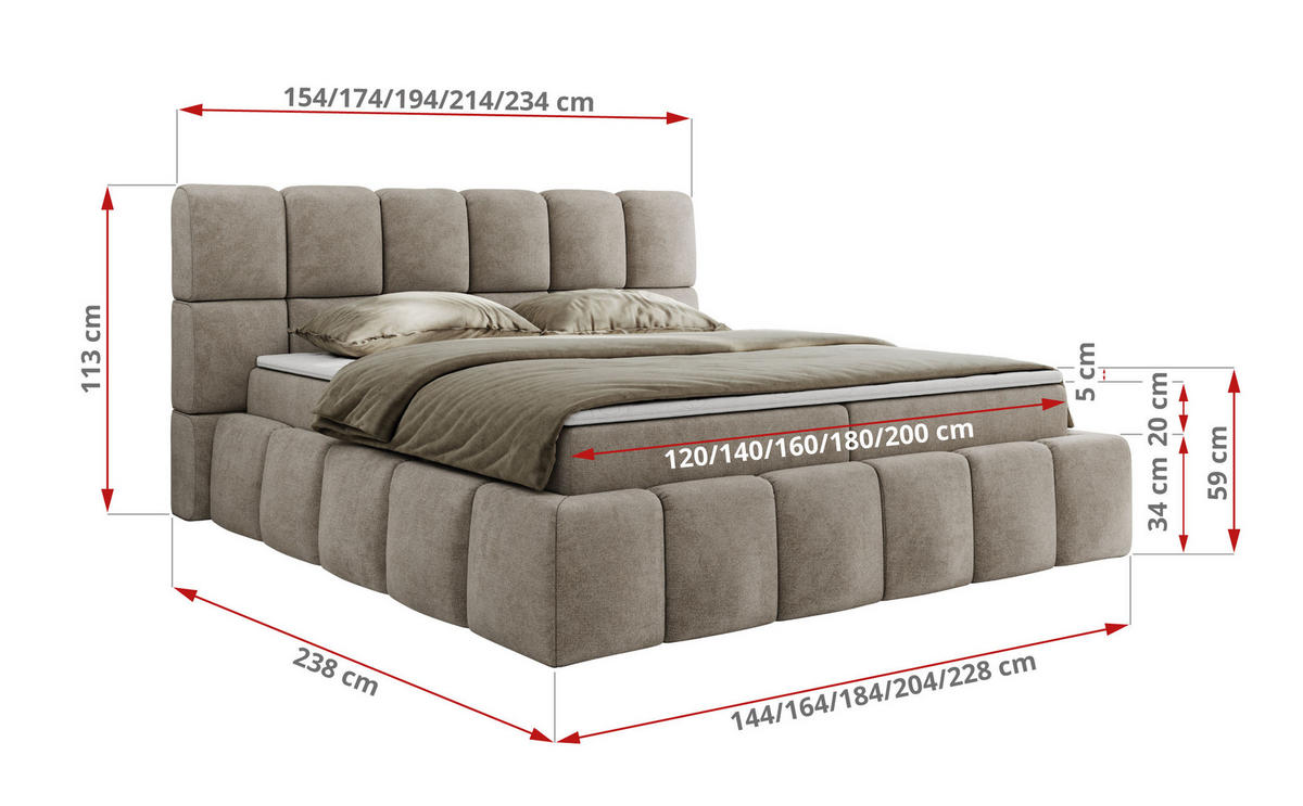 BOXBETT NIRA 160/200 - Beige Strukture - H4 - Beige, Holz/Textil (160/200cm) - MKS