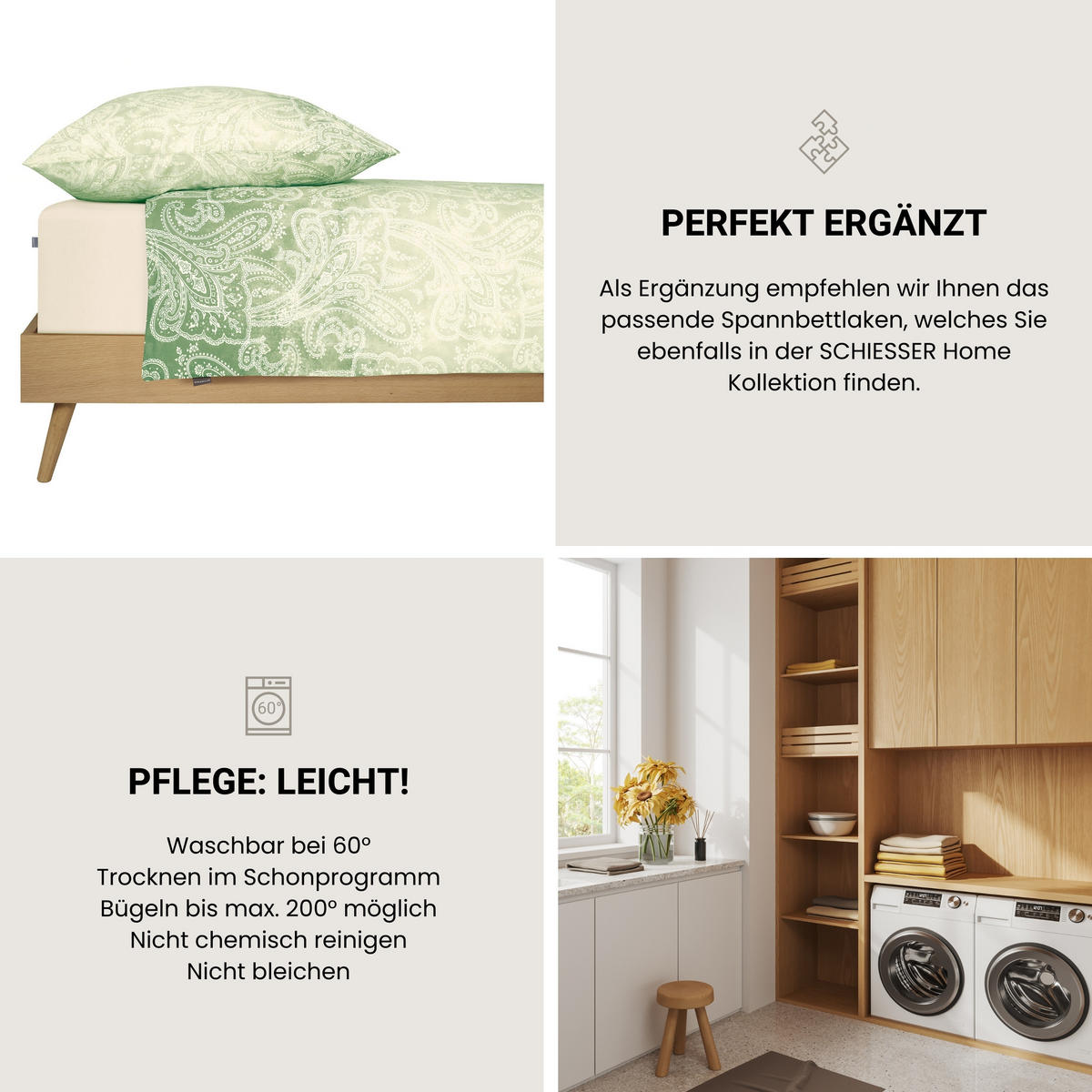 BETTWÄSCHESET Claire - Renforcé - 2-teilig - 135 x 200 cm - Grün - Grün, Textil (135/200cm) - SCHIESSER