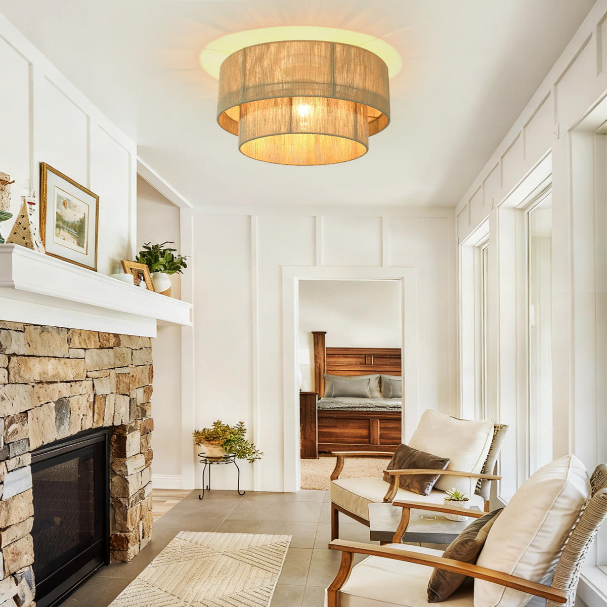 DECKENLEUCHTE Ceilume 40/40/27.5 cm - Braun, Textil (40/40/27.5cm) - ZMH